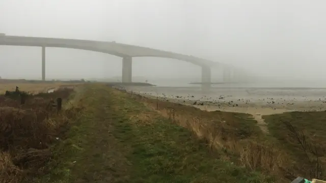 Orwell Bridge in fog