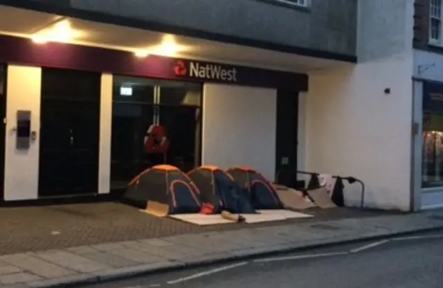 Tents pitched on Boscawen Street, Truro