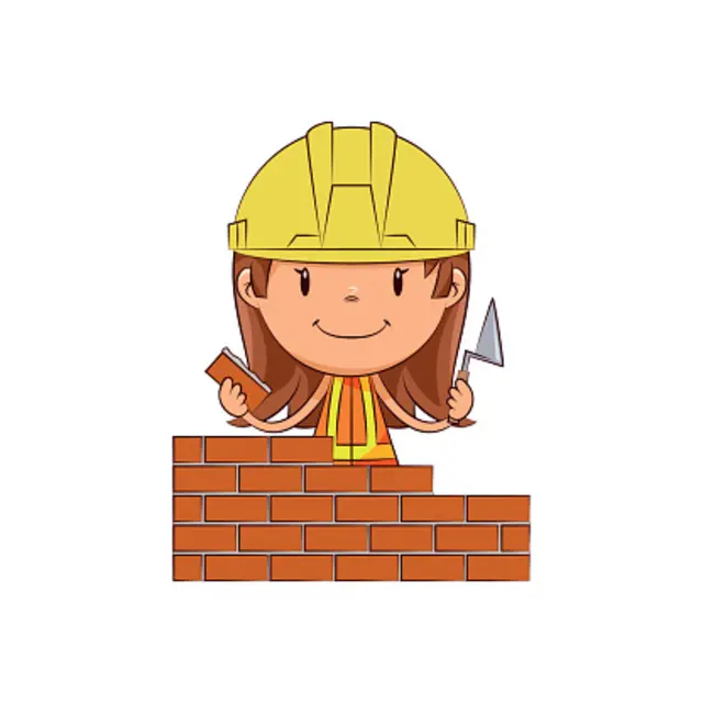 Cartoon girl building a brick wall