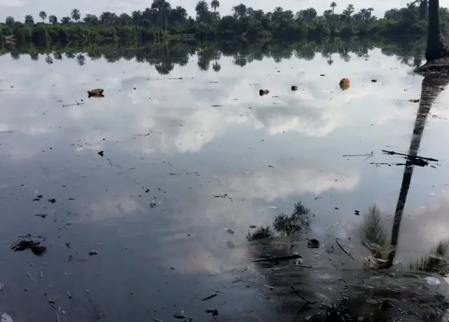 Water polluted with oil in the Niger Delta, Nigeria