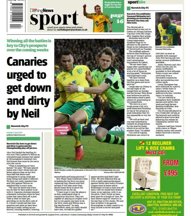 Norwich Evening News back page