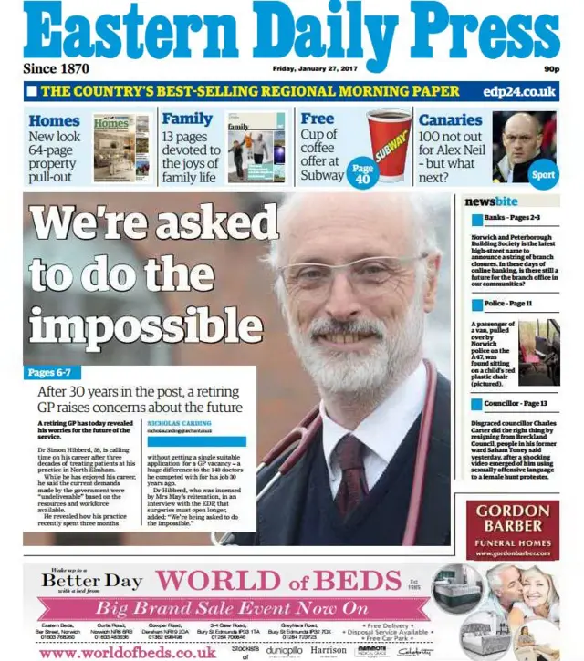 Eastern Daily Press front page