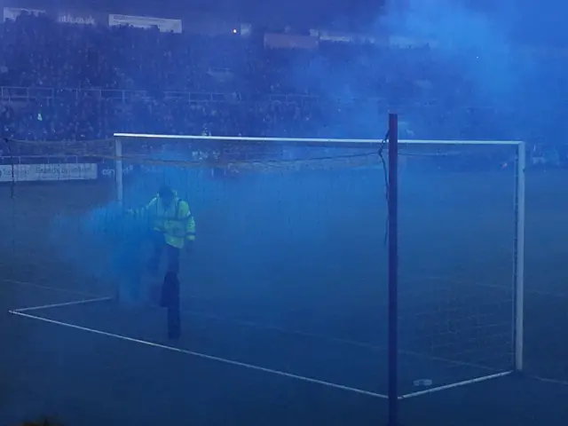 Coventry City fans throw flares at Northampton