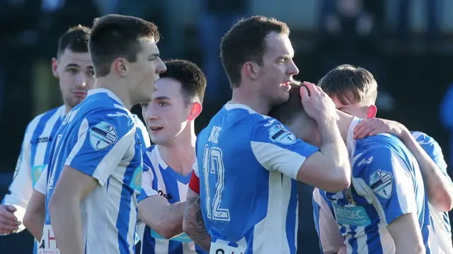 Coleraine players celebrate victory over Ards