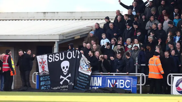 Coventry fans protesting at Northampton