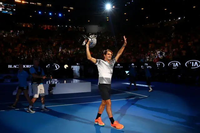 Federer poses with trophy