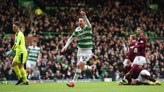 Callum McGregor celebrates the breakthrough goal for Celtic