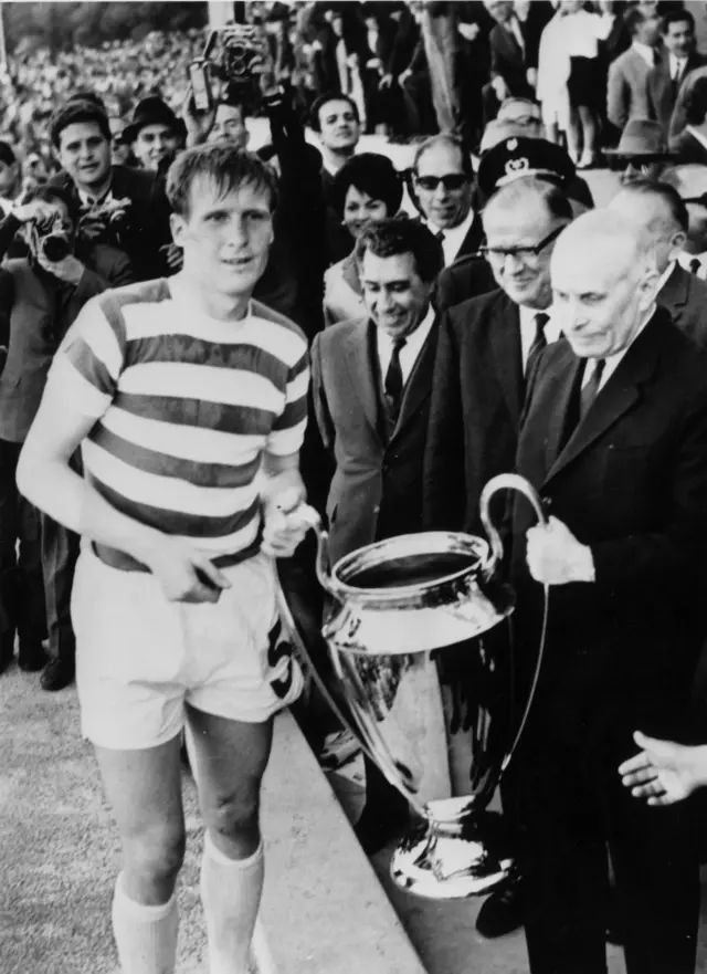 Billy McNeill is presented with the European Cup