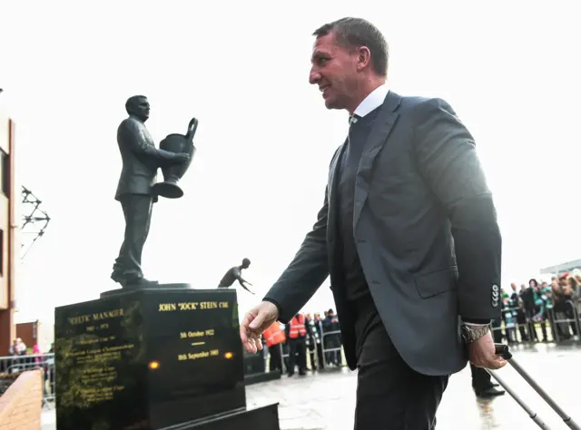 Brendan Rodgers arrives at Celtic Park in the shadow of Jock Stein