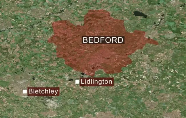 Location map showing Lidlington, Bedford and Bletchley