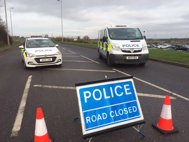 Road closure in Yaxley