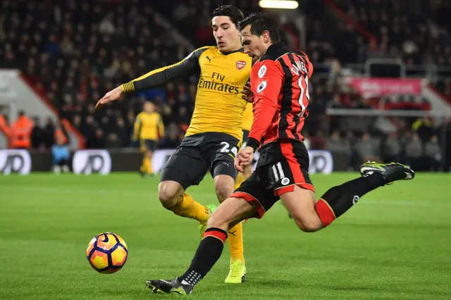 Hector Bellerin in action with Charlie Daniels