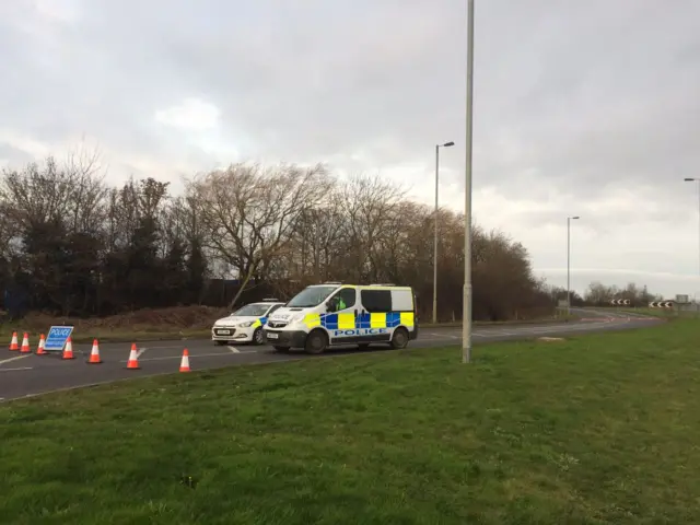 Road closure in Yaxley