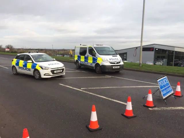 Road closure in Yaxley