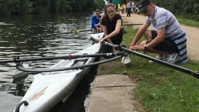 Rowers getting involved in a free taster session with Trafford Rowing Club