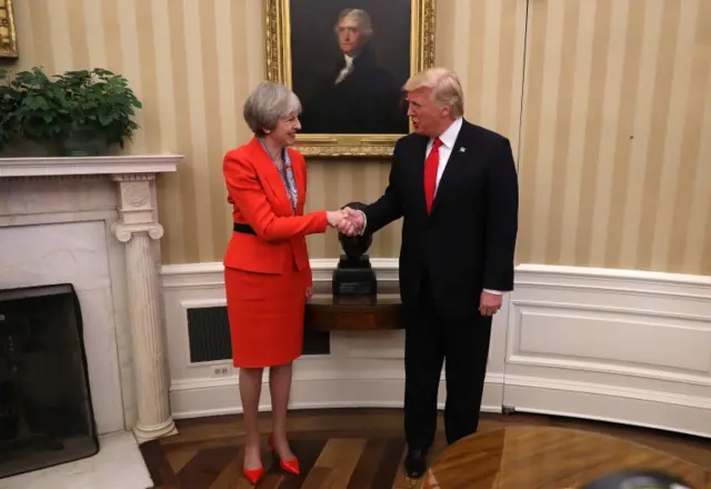 Theresa May and Donald Trump in the White House