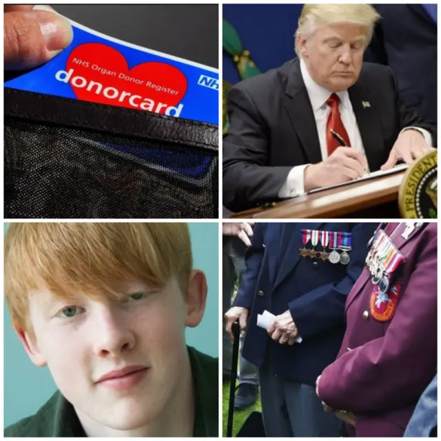 Donor card, Donald Trump, Bailey Gwynne, Scottish veterans