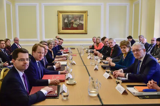 Theresa May and British ministers with their Scottish, Welsh and Northern Irish counterparts