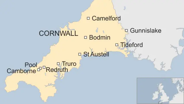 Map of Cornwall with AQMAs