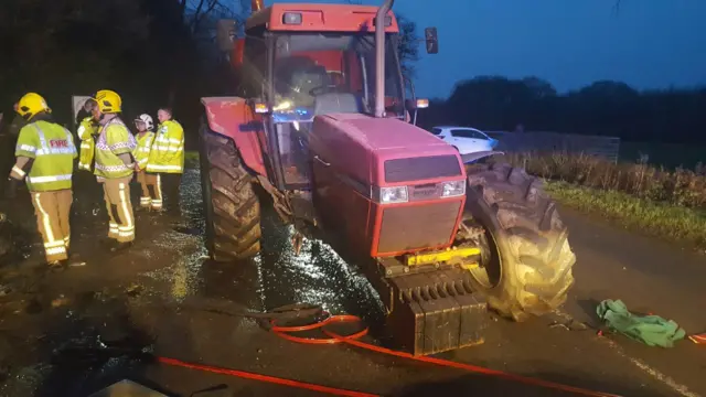 Wreckage of tractor