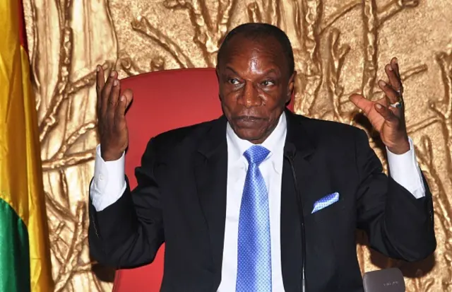 Guinean President Alpha Conde speaks during a press conference in Conakry on March 17, 2015