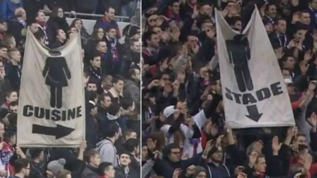 The banners appeared on television coverage of Lyon's defeat against Lille