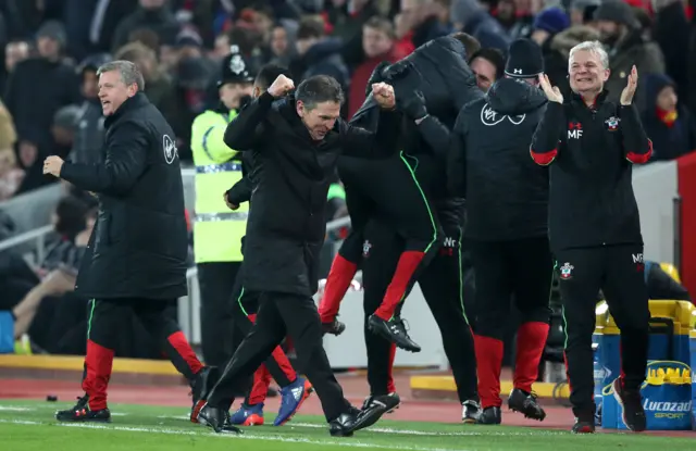 Southampton celebrate at Anfield