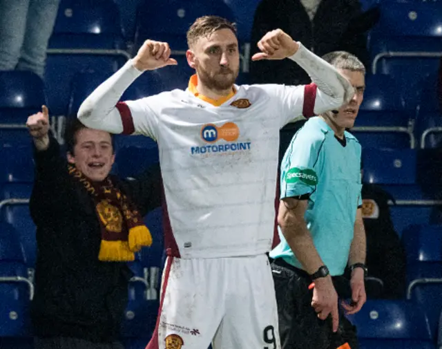 Louis Moult celebrates nodding Motherwell in front early in the second half