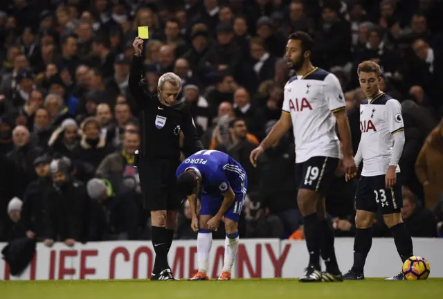 Pedro is shown a yellow card