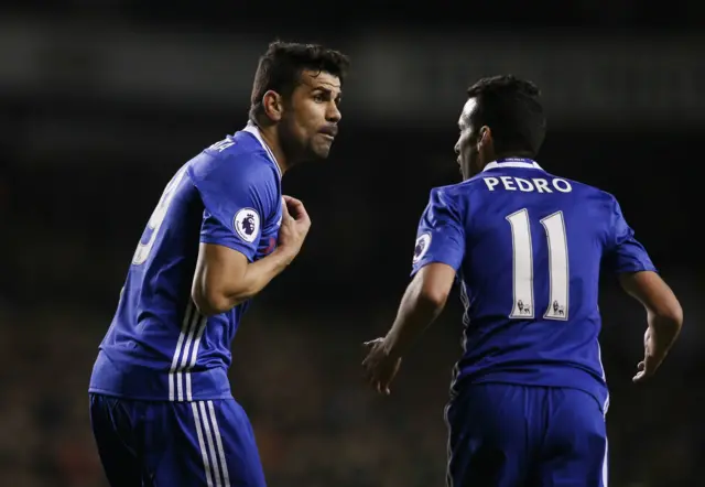 Diego Costa remonstrates with Pedro