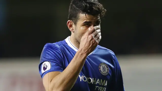 Diego Costa of Chelsea reacts