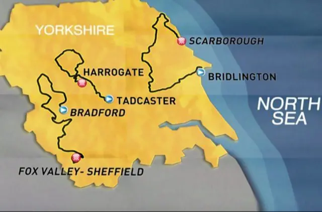 Map of this year's Tour de Yorkshire route