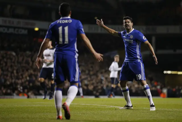 Diego Costa remonstrates with Pedro