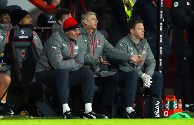 Arsene Wenger gestures on the touchline during their match with Bournemouth