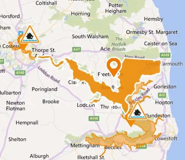 Environment Agency map showing the River Yare and Waveney