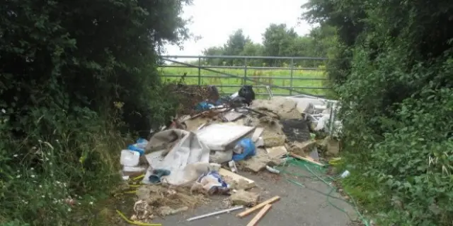 fly-tipped rubbish on Gorse Hill in Anstey