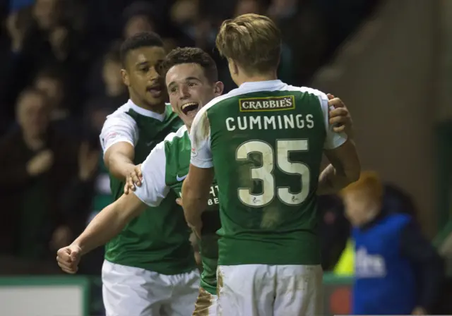 Hibs celebrate John McGinn's goal