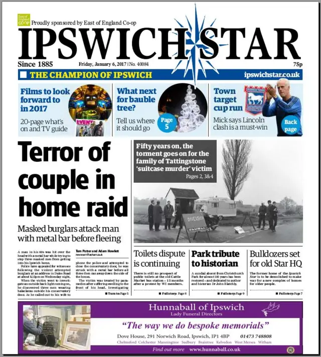 Front page of Ipswich Star