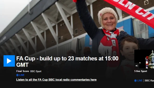 FA Cup live text image of fans with their scarf