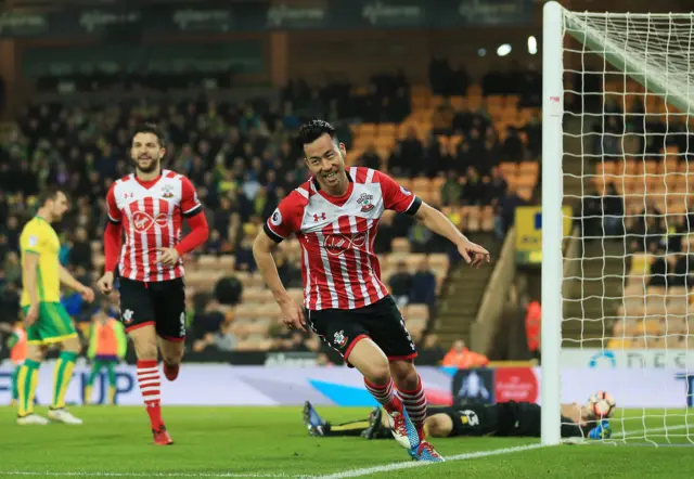 Maya Yoshida of Southampton celebrates after scoring his side's second goal