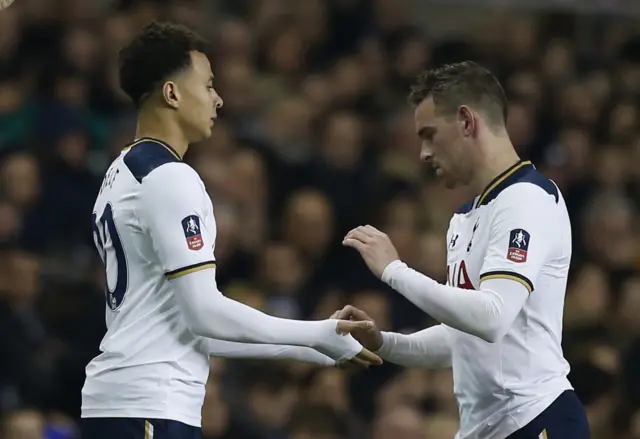 Dele Alli comes on as a substitute to replace Vincent Janssen