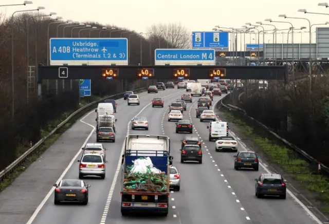 Traffic building on the M4 towards central London