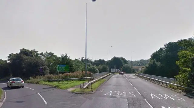 A34 bridge south over A500 and A500 turn off