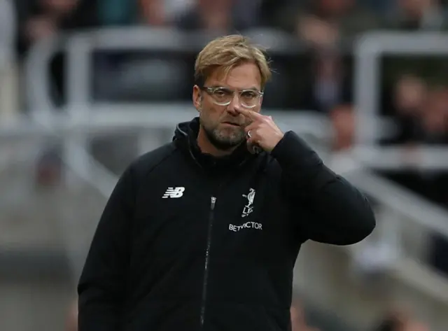 Liverpool's Jurgen Klopp reacts on the sidelines