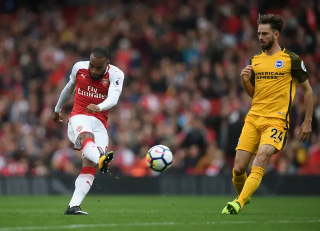 Lacazette takes shot at goal