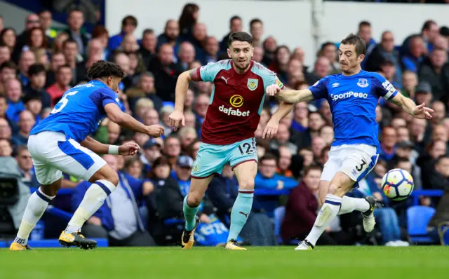 Leighton Baines defends against Brady