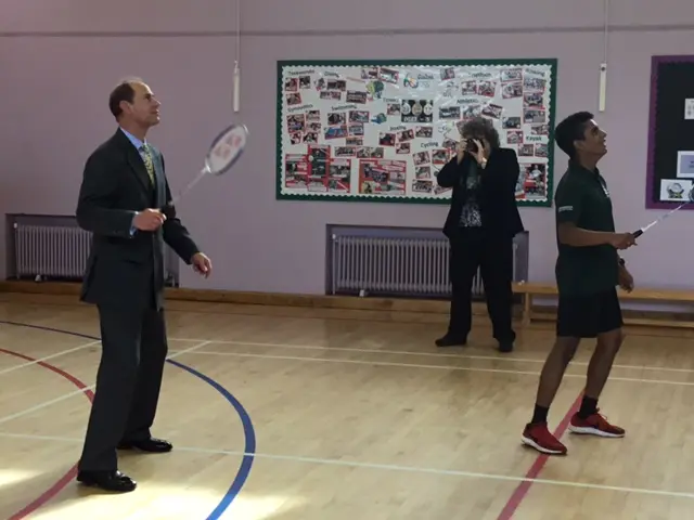 Prince Edward with  badminton raquet