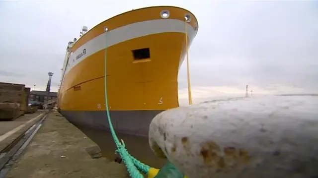 Fishing boat moored at the dock.