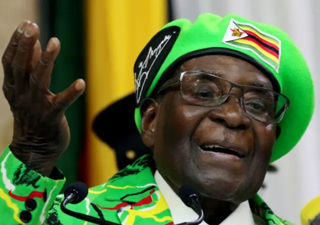 Zimbabwean President Robert Mugabe addresses a meeting of the ruling party's youth league in Harare, Zimbabwe, October 7, 2017