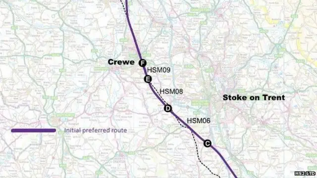 Route through Staffordshire and Cheshire